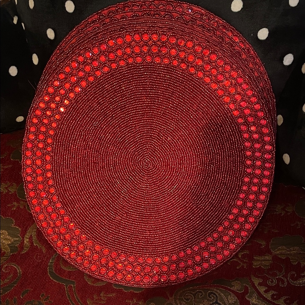 6 Red Beaded Decorative Placemats